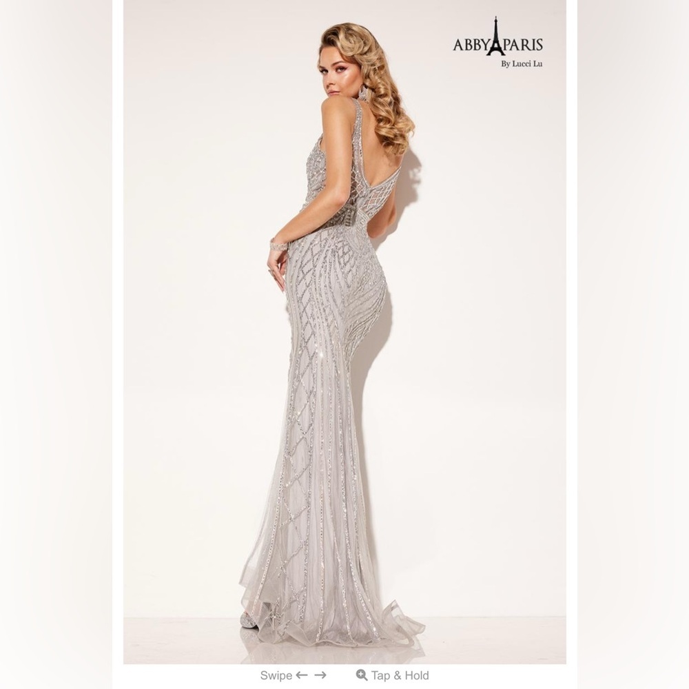 Abby Paris Luxurious Beaded Gown in Silver / gray size 10 - Picture 9 of 9